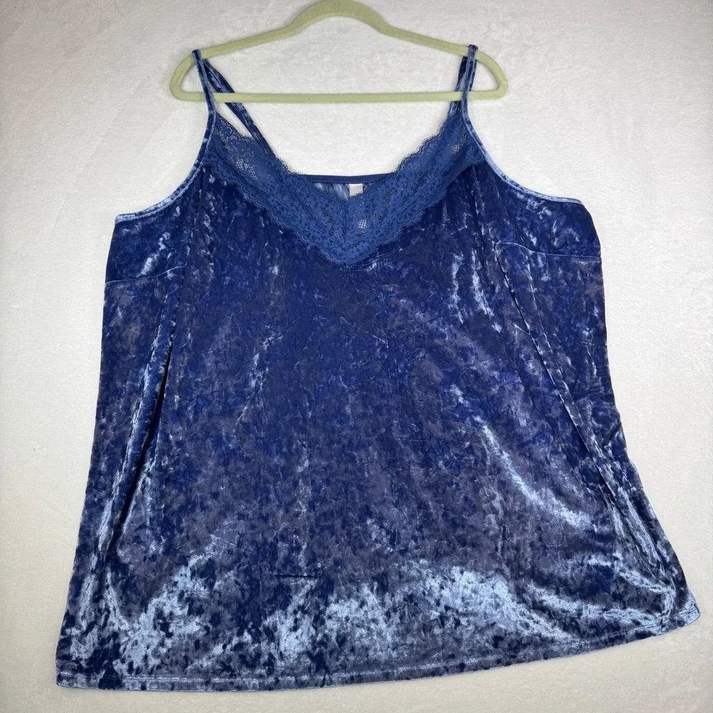 Cacique Sleep‎ Blue Velvet Lace Trim Cami Pajama Tank Top Plus Size 26 28 - Picture 2 of 8